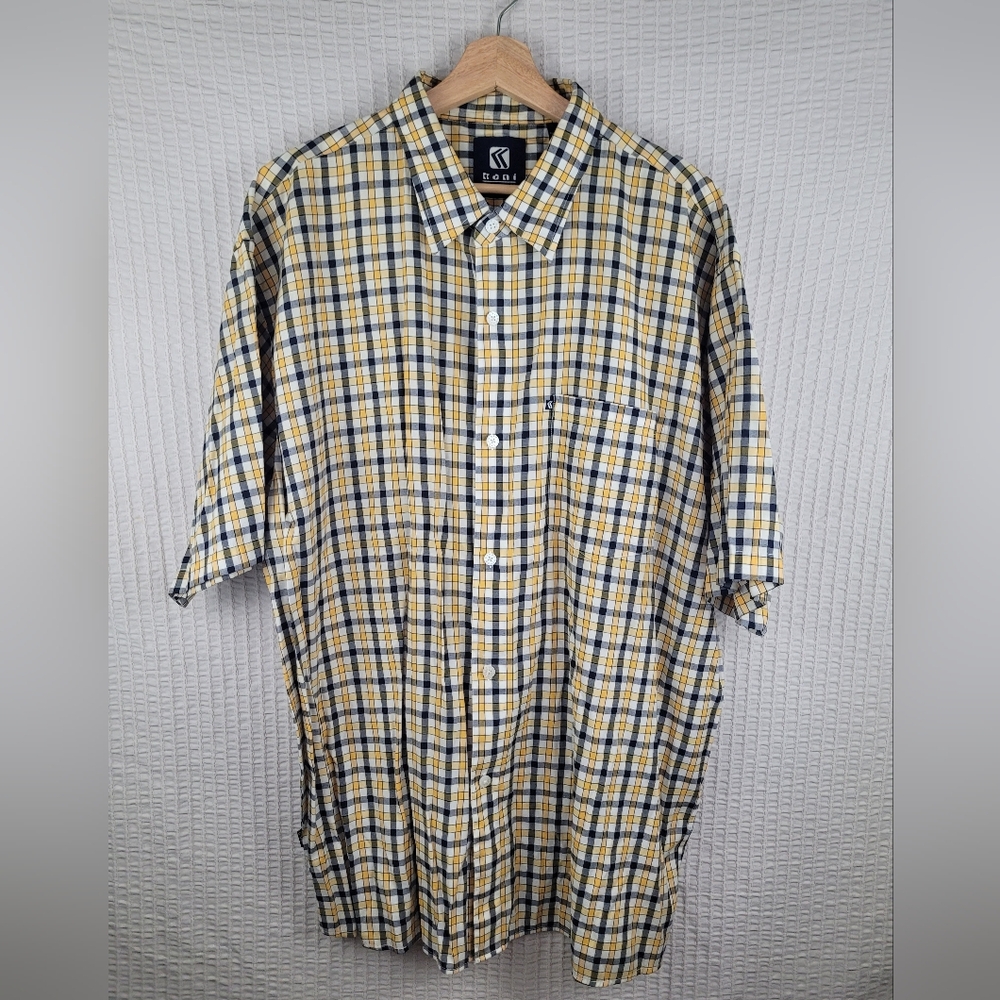 KANI Button‎ Down Short Sleeve Plaid Men's XXL